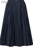 Women Chic Elastic Fashion A Line Elegant College Style Casual Solid Color Office Temperament Spring Summer Pleated