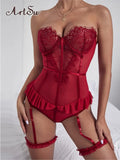 Lingerie Bodysuit Women Lace Ruffled Exotic Costumes Fitness Sissy Pornographic Teddy Elegant Bodies