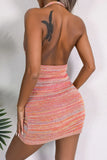Stripe Halter Neck Backless Knit