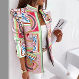 Explosion Autumn And Winter Lotus Leaf Side Long Sleeve Zipper Print Suit Small Coat