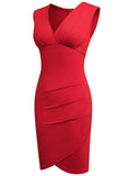 Sexy V-neck Sleeveless Solid Pleated Mini A-line Club