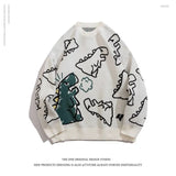 O-Neck Long Sleeve Women's Oversize Sweater Solid Dinosaur Printed Y2k Knitted Sweater Loose Casual Oversized Knitted