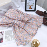 Summer Chiffon Beach Boho Maxi Women Skirt High Waist Floral Print Vintage Holiday Ruched Long Fashion Skirts