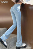 2023 New All Season Wearable Denim Flared Women's Jeans Love Back Pocket Design Fashion Casual Retro High Waist