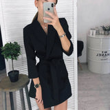 Dress Autumn Winter Elegant Office Ladies Long Sleeve Solid Black Sashes Fitted Dresses 2020 Trendy Clothes For