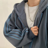 Oversized Zip Hooded Sweatshirt Autumn Jacket Women Korean Fashion Spring Clothes Harajuku Print Long Sleeve Chic Zip-Up