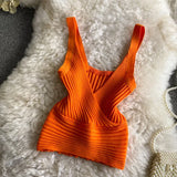 Pit Knitted Vest V-Neck With Solid Color High-Rise Bare Back Street Short Sling