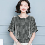 Tunic Short Sleeve Shiny Tops Elegant OL Blouses with Sequins Fashion Glitter Shirts Summer Blouses Large Size 4XL