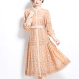 Style Dress 2025 Spring New Retro Heavy Industry Embroidery Lantern Sleeves Waist Single Buckle Large Swing