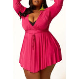 Size Sexy Dress Women Wholesale Fall Clothes Solid Long Sleeve Deep V Neck Mini Dresses Club Birthday Outfits