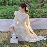 White Chiffon Maxi Dresses for Women Elegant Sleeve Slim Puff Sleeve bodycon Dress Gentle Fairy Short Dress Summer