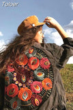 Fashion Vintage Multi Floral Embroidered Denim Loose Jacket Women Cowboy Lapel Casual Denim Coat Streetwear