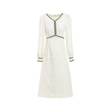 Sequins V-Neck Woolen Maxi Dresses for Women Party Temperament Slim Tweed Long Sleeved Woman Dress Vestidos Winter