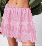 Style Basic Solid Color Irregularly Hem High Waist Lace Skirt Sweet Girl