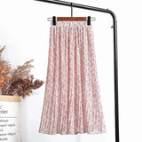 Summer Chiffon Beach Boho Maxi Women Skirt High Waist Floral Print Vintage Holiday Ruched Long Fashion Skirts