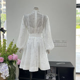 French Niche Collar Heavy Industry Nail Drill Luxury Wind Bubble Long Sleeve Buckle Waist Dress With
