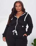 Plus Size Contrast White Zipper Long Sleeve Hoodies And Pant