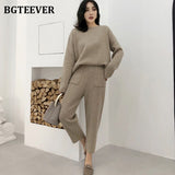 Sweater Tracksuit O-neck Pullovers & High Waist Pants Women Sweater Sets Knitted Set Autumn Winter Knitted 2 Pieces