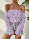 Women's Spring And Summer Sexy Word Collar Shoulder Lotus Side Perspective Chiffon Folding