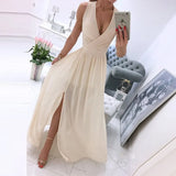 V-Neck Sleeveless Summer Dress Women Chiffon Split Maxi Party Dress Sexy Vintage Floral Print Long Dresses Vestido