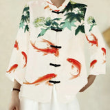 3D Printed Autumn Temperament Elegant New Imitation Of The Shoulder Short-Sleeved Top