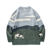Cows Prairie Vintage Korean Fashions Sweater Mens 2021 Winter Pullover Casual Harajuku Sweater