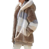 Warm Hooded Jacket Winter Zipper Casual Patchwork Loose Coat Fashion Faux Fur Parka Fleece Drawstring Plus Size