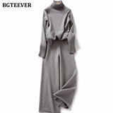 Autumn Winter Thicken Knitted 2 Pieces Set Women Turtleneck Pullover Sweater & Wide Leg Pants 2021 Sweater Set