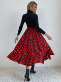 Printed Modest High Waist Elastic Waist Print Midi A-Line