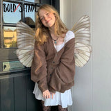Bold Shade Fairy Core Aesthetic Cardigans Solid Single Breasted Long Sleeve Indie Women Outerwear Y2K Streetwear Oversized