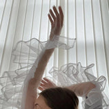 Solid Color Mesh Transparent Over Finger Fashion Gloves 319-1-Outfit