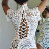 Women's Sexy Sissy Lace Bandage See Through Lingerie Nightwear G-String Underwear Erotic Jumpsuit-Outfit