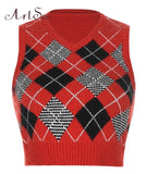Argyle Plaid Preppy Style Knitting Sweater Vest Women Clothes Streetwear Retro Tank Top 2020 Autumn Knitwear