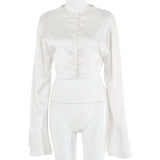 Graduation party gift New Summer White Dress Casual Satin Two-piece Set Ladies O-neck Button Top Bandage Pencil Skirt Costume Fashion Party