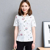 Summer New Fashion Women's Short Sleeve Shirts Casual Plus Size Fresh Style Print Tops Chiffon Blouse Lady Clothes