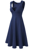 Sexy V-neck Sleeveless Solid A-line Midi