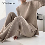 Soft Cashmere Knitted Sets Women 2021 Autumn Winter Casual Two Pieces Sweater and Pants Outfits Solid Tracksuit
