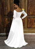 Elegant White Off Shoulder Long Sleeve Split Evening