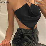 Stain Sexy Bandage Irregular Camis For Women Summer Backless Black Skinny Crop Tops Casual New Solid Nightclub Tank