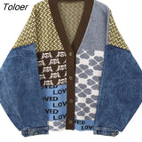 Retro Jacquard Floral Skull Color Block Oversized Cardigan Sweater Coats Women Girls Streetwear Winter Clothes Harajuku 618-0-Outfit