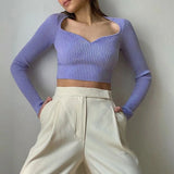 Heart Collar Long Sleeve Woman Sweaters Knitted Pullover Women Spring Autumn Short Sweater Winter Tops Women Casual Rib