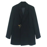 Women Black Irregular Buckle Big Size Blazer New Lapel Long Sleeve Loose Fit Jacket Fashion Spring Autumn 2023