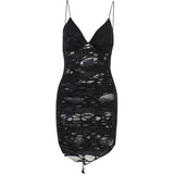 Sexy Mini-Transparent Skirt A Woman's Dark, Shabby Style Trim, Split Bag Buttocks Halter Dress-Outfit