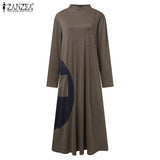 Turtleneck Long Sleeves Midi Sundress Female Autumn Pocket Sweatshirt Dress Women Casual Patchwork Vestidos