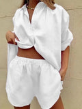 Two Piece Set Casual Women Summer Shorts 2023 Lounge Wear Short Sleeve Shirt Tops Mini Shorts Suit Joggers Homewear-Outfit