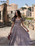 2022 Off Shoulder Print Floral Sexy Dress Women Vintage Elegant High Split Sundress Ruched Drawstring Casual Maxi