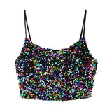 Women Sexy Fashion Shinny Sequin Cropped Tank Tops Vintage Backless Thin Straps Female Camis