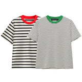 Round-Neck Striped Print T-Shirt 2025 Spring And Summer Short-Sleeved Leisurely Simple Women's Clothing