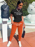 Summer Streetwear 2 Two Piece Set Outfits Women Short Sleeve T Shirts Top Baggy Blue Pants Tracksuit Matching Sets