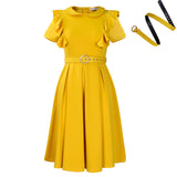 Women's Short-Sleeved Doll Collar Solid Color Short-Sleeved Lotus Leaf Side High-Waisted